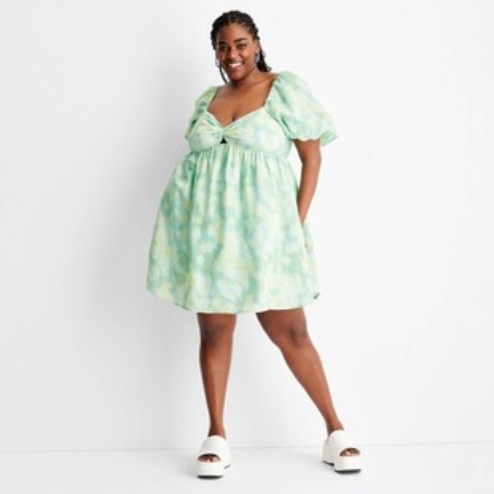 Watercolor Puff Short Sleeve Mini Dress